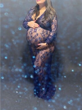 Sheer Navy Lace Maternity Gown